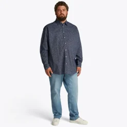 Store størrelser Herre Poplin Langærmet Skjorte Night Sky /​ Ivory Petal Prt