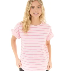 T-shirt Velmina Pink Stripe til kvinder